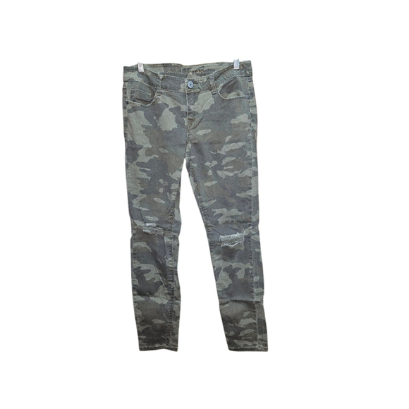 Women's (Juniors) Camo Slit Knee Destructed Skinny Denim Jeans SZ 9 Deep Olive - Picture 3 of 11